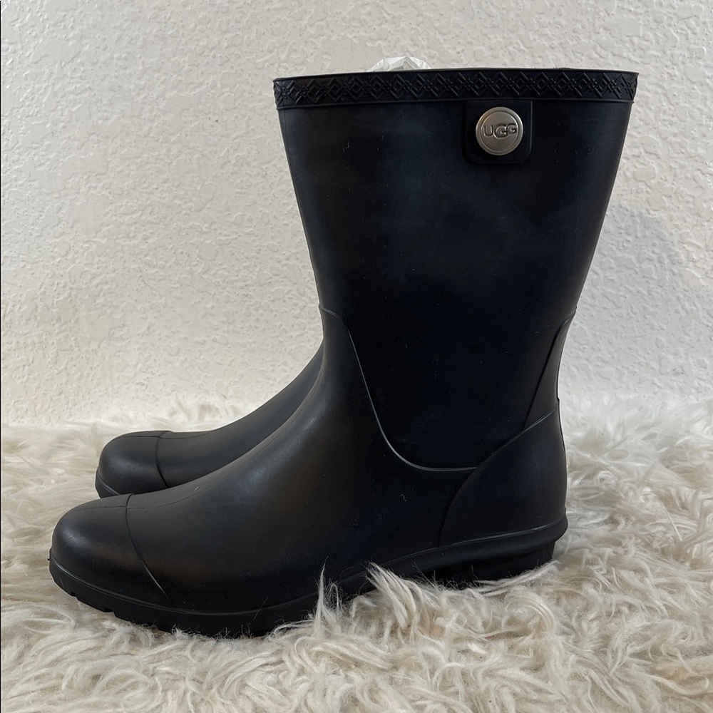 UGG Sienna Matte Rain Rubber Boots Slip On Black 1100510 Size 9 Real Fur NEW - Picture 7 of 15